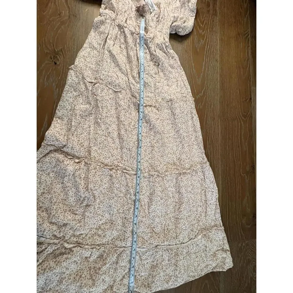 Show Me Your MuMu Cream Floral Puff Sleeve Maxi Dress 100%Cotton US Small - Picture 7 of 8